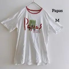 【Papas】パパス SPORTS プリントTシャツ トラック柄 白 赤 M
