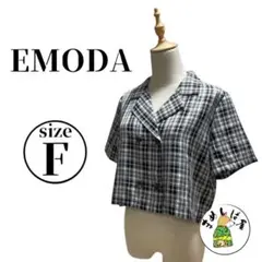 EMODA エモダ【Ｆ】ダブルボタンチェック柄シャツ ブラック 半袖 夏服 美品