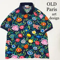 OLD Paris 花柄 アート 総柄 デザインポロシャツ レディース