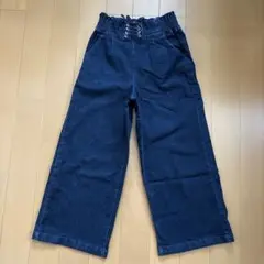デニム　ワイドパンツ　160 シンプル　ウエス編み上げ　レースアップ