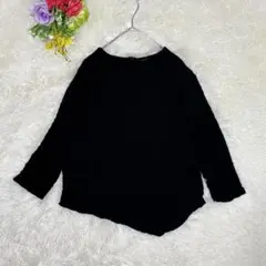 KORET 黒カットソー 七分袖 凹凸デザイン トップス キュプラ混 上品 無地