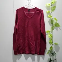 カーディガン　長袖　カジュアル　トップス　エンジ色　L