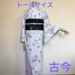 【トールサイズ】ブランド着物 古今 小紋 乱菊 途切れ縞 化繊 袷着物 78