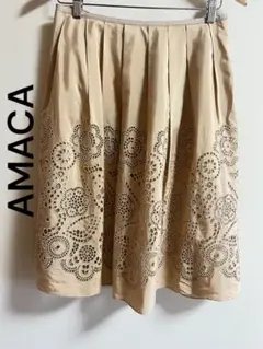 AMACA アマカ ベージュ フレアスカート シルク混ひざ丈38