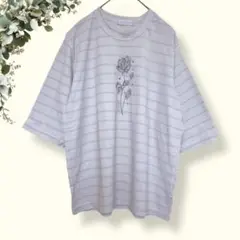 KNIT WEAR/七分袖Tシャツ/バラ/花柄/くすみカラー/薄紫/日本製