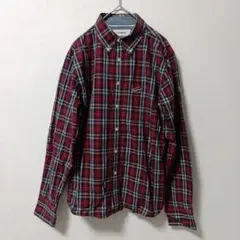 美品【TOMMY】長袖シャツ（M相当）チェック 赤系 ロゴ