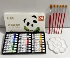 24色 アクリル絵の具 セット 6本筆付き 多用途 ミニパレット付き