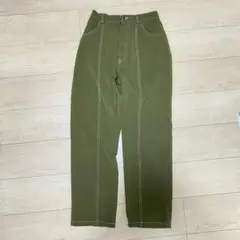 ベイカーパンツ風　オリーブグリーン ストレートレッグスラックス