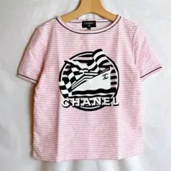 【美品】CHANEL パイル地 ロゴ カットソー 白 ピンク 19C