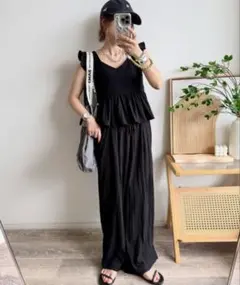 AMELYワイドパンツセットアップブラック