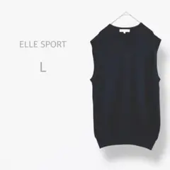 【ELLE SPORT】　ゴルフ　Vネック ニットベスト　ウール100% 黒