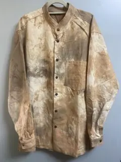 総柄シャツ　タイダイ染め　古着　バンドカラー　スタンドカラー　アースカラー