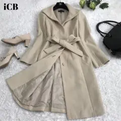 極美品✨iCB ロングコート カシミヤ混 ベルト 大きいサイズ XL アイボリー