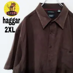 USA古着 HAGGAR　半袖ボタンシャツ2XL　ブラウン