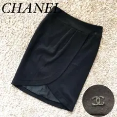 【美品】CHANEL ウール スカート ココマーク 06A 合わせ風 ブラック