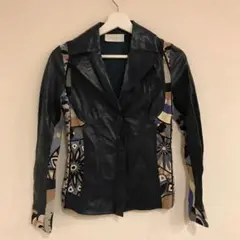 限定完売!イタリア製!エミリオプッチレザー×ウールジャケット36/ネイビーLV