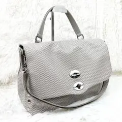 ☆美品☆ ザネラート ポスティーナM 波紋 グレー系 ショルダーバッグ 2way