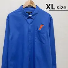 USA古着　ワークシャツ　長袖　XL　ブルー　オレンジ刺繍　フロリダゲーターズ