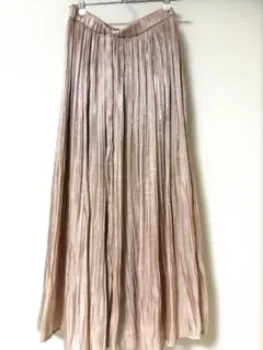 光沢ピンクロングプリーツスカート