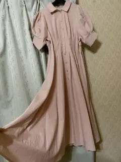 大人可愛いくすみピンクシャツワンピースロング丈お嬢様上品華やか清楚Lモテ可愛女優