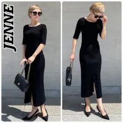 美品✨現行✨JENNE ロングリブニットワンピース ブラック Lサイズ