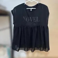 フリル付き黒半袖Tシャツ NOVEL