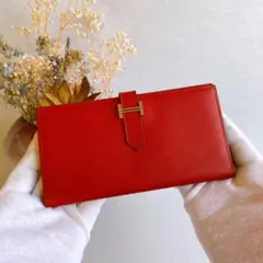 ✨展示品✨エルメス ベアン ルージュ・ガランス エプソン 長財布