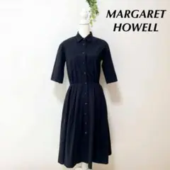 美品 MARGARET HOWELL コットンポプリンシャツワンピース 5分袖