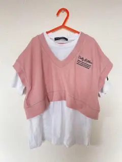 140サイズ Dolly Ribbon ピンク Vネック Tシャツ 2枚セット