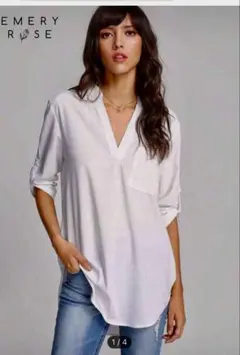 SHEIN ホワイト Vネック シャツ M