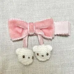 【美品】ファミリア　立体クマ付きリボンのヘアークリップ