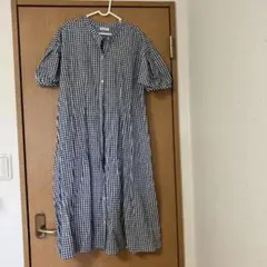 mämäraku ギンガムチェック 半袖ロングワンピース
