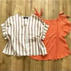 ⭐️オレンジ系フリル袖トップス2枚セット⭐️M size