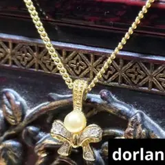 美品　dorlan ドーラン　22金メッキ ネックレス　ストーン　パール　リボン