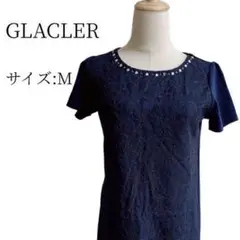 GLACLER ワンピース ドレス 膝丈 M ネイビー フォーマル