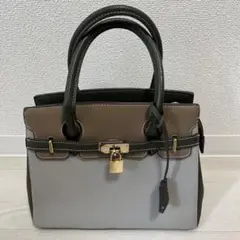 【美品】グレー・ブラウン・カーキのハンドバッグ