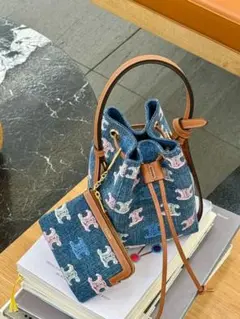 デニム巾着袋と小物入れセット