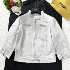 美品 FENDI フェンディ ズッカ柄 シルバー 総刺繍 ジャケット ブルゾン