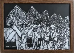 切り絵　おわら風の盆