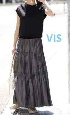 ☘️ VIS ドッキングニットワンピース　ティアードフリル　ロングワンピース