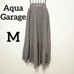 Aqua Garageフレア ロングスカート M グレー ウエストゴム 裏地有