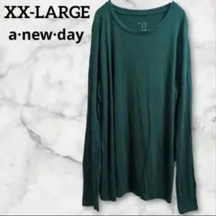 Tシャツ【XX-LARGE】長袖 ダークグリーン クルーネック ロンT 深緑
