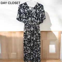 DAY CLOSET 花柄ロングワンピース 半袖 黒