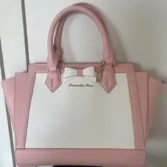 Samantha Vega ホワイトバイカラーリボンパスケース付きトートバッグ