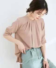 VIS 【洗える・防シワ】2WAYフロントタック5分袖ブラウス ブラウン M