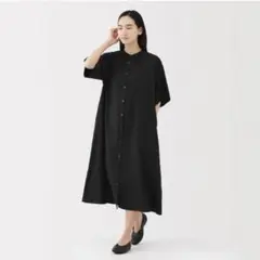 MUJI 無印良品 なめらか　リヨセル　混五分袖　ワンピース黒　M