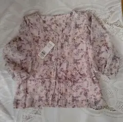 ✨️新品✨️花柄シフォンブラウス 長袖 薄いピンク