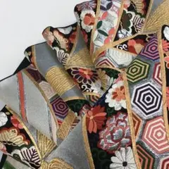 袋帯 銀 唐織 黒 アーチ 松葉文? ちび吉祥文様 正絹 美品
