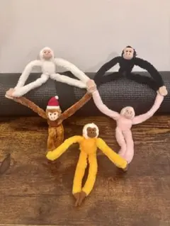 【Francfranc】 モンキーマグネット　ピンク＆ホワイト　5匹セット