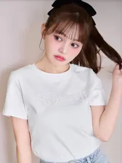 SOLNI パールロゴTシャツ　ホワイト　S